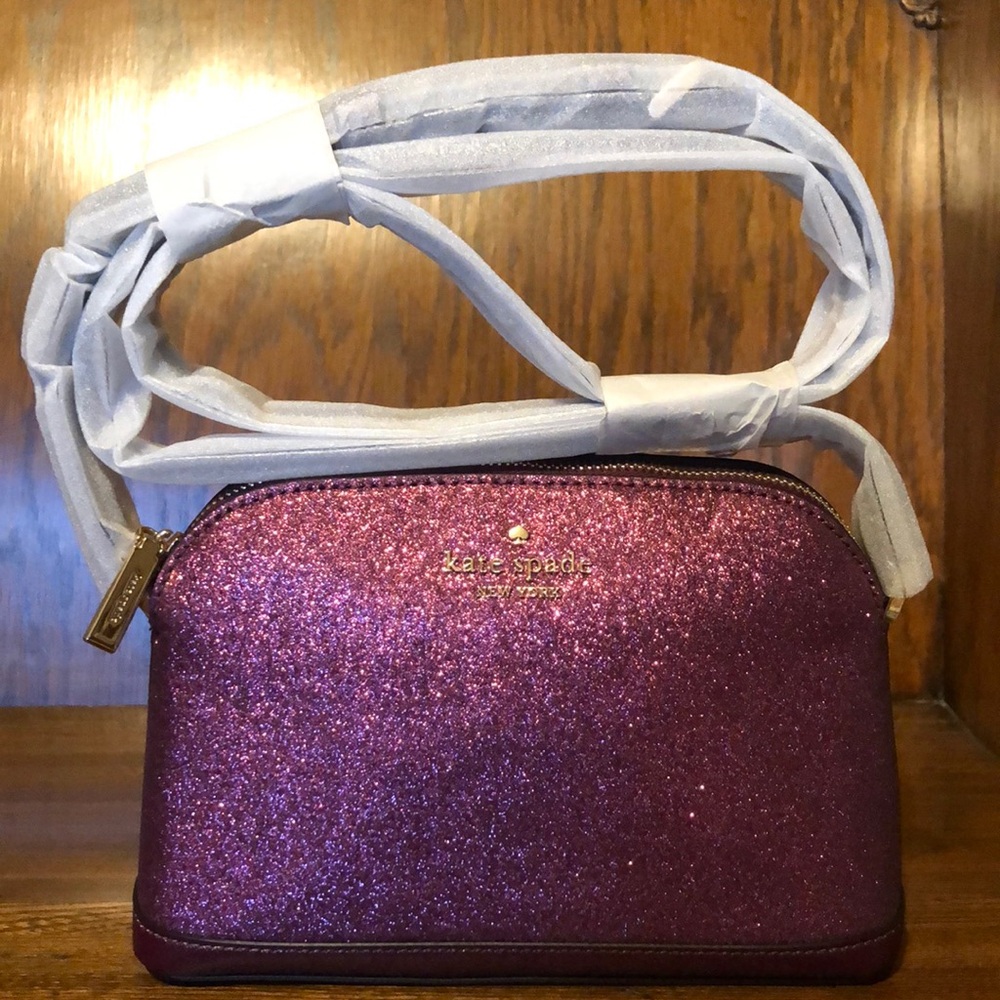 NWT-Kate Spade-Tinsel Small Dome Crossbody-Glitter Fabric-Deep Berry-$249